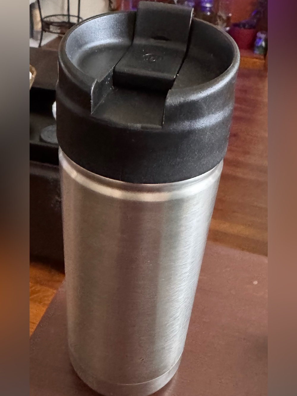 Stainless Steel Travel Tumbler with Black Flip Lid